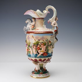 Ernst Bohne & Sohne Mythological Porcelain Ewer w/ Cherubs & Centaur