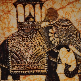 Hand-Painted Batik Elephant Processional Textile w/ Ornate Detailing