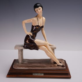 H. Santini Sculpture on Base, Seated Lady