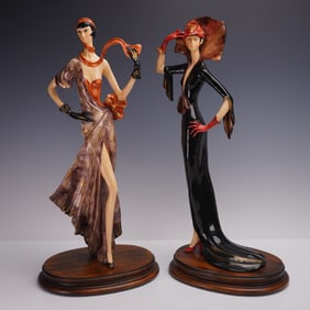2pc A. Santini Art Deco Polychrome Resin Figurines