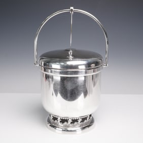 2pc Sheffield USA Silverplate Ice Bucket w/ Thermos Glass Liner and Tongs