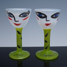 Pair of Kosta Boda Ulrica Hydman Vallien Cordial Glasses, Open Mind
