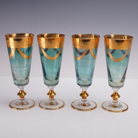 4pc J. Preziosi Italian Hand-Blown Gilt Wine Goblets