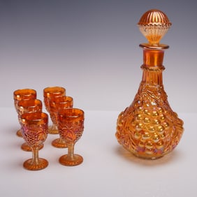 7pc Imperial Carnival Glass Grape Pattern Decanter Set