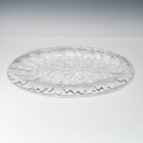 Lalique France Crystal Chene Oak Leaves Large Oval Tray