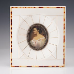 Antique Miniature Portrait of a Young Lady, Bone Frame
