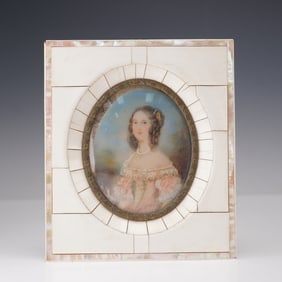 Miniature Portrait in Mother-of-Pearl and Bone Frame