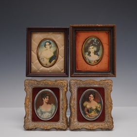 4pc Framed Print Portraits on Quilted, Velvet and Satin Backgrounds