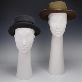 2pc Mens Wool Hats, Black Lee Fedora and Brown Pendleton