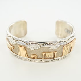 R.H. Begay 14K Gold and Sterling Silver Storyteller Cuff Bracelet