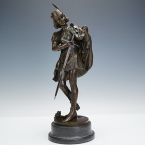 After Fagel Bronze Sculpture with Sword, European Bronze Finery, on Marble
