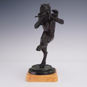 Pan Greek God of the Forest Bronze Sculpture on Marble Base