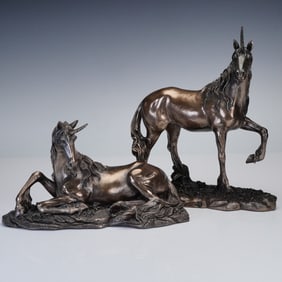 Pair of Veronese Design Bronze Resin Unicorn Figurines