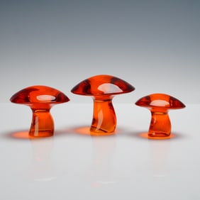 3pc Viking Art Glass Amber Mushrooms