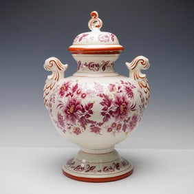 Racacer Spanish Ceramic Lidded Urn with Floral Decoration