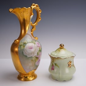 2pc Lefton China and Saffy Porcelain, Ewer and Lidded Jar