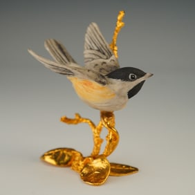Boehm Miniature Porcelain Figurine, Warbler Perched on Gold Base