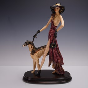 A. Santini Limited Edition Sculpture - Lady with Borzoi Dog