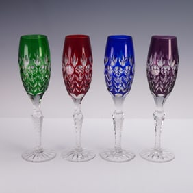 4pc Set of Cut to Clear Crystal Champagne Flutes