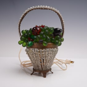 Czechoslovakian Glass Fruit Basket Accent Lamp
