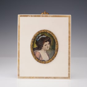 Vintage Hand Painted Portrait Miniature Lady Hamilton in Bone Frame