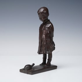 M.J. Cornwell Fecit Bronze, Young Girl and a Turtle, 1909 Limited Edition