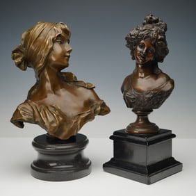 2pc Bronze Finish Bust Sculptures