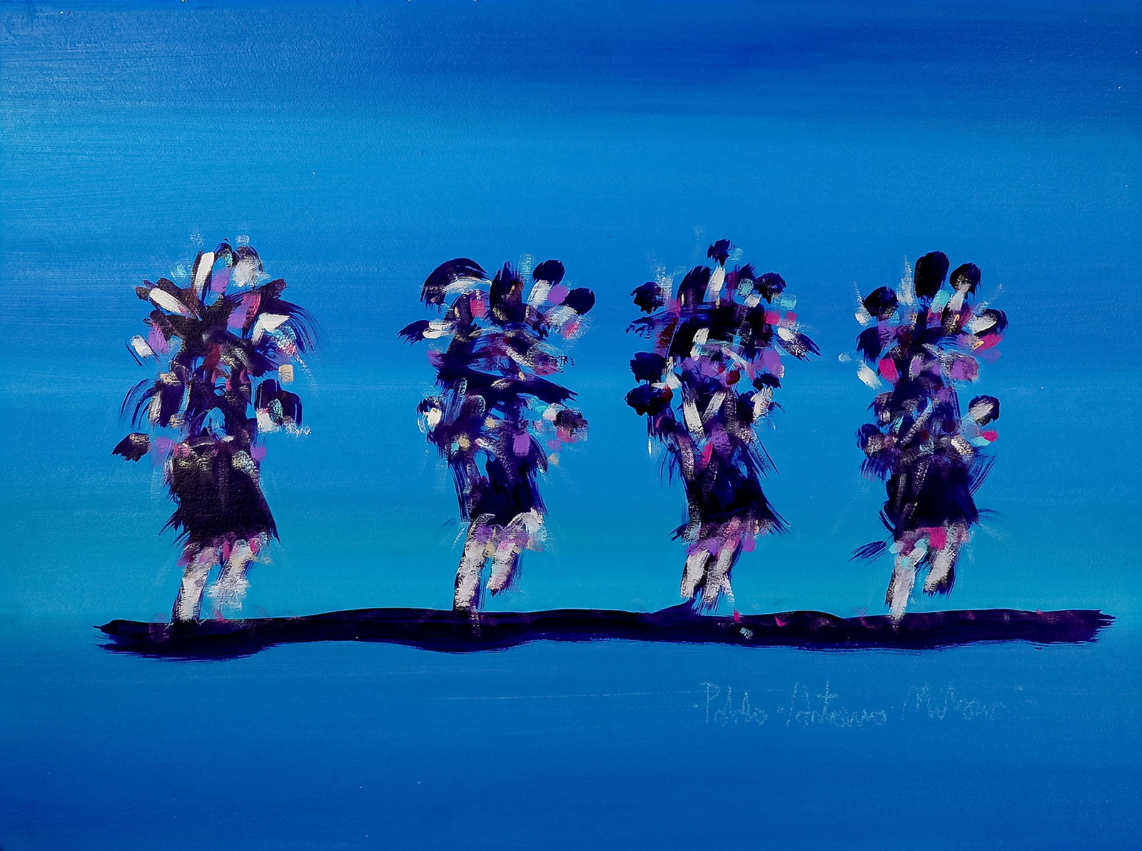 Pablo Antonio Milan, Acrylic & Oil Painting Native American Dancers, Signed (1 of 4)
