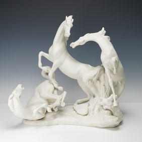 Lladro Porcelain Sculpture, Horses Group in White 1011022