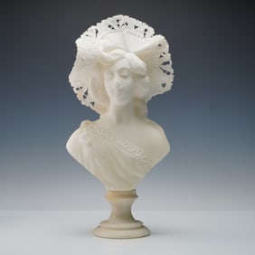 Alabaster Bust of a Lady with Pierced Bonnet