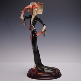 A. Santini Sculpture - Lady in Black Gown and Wide Brim Hat