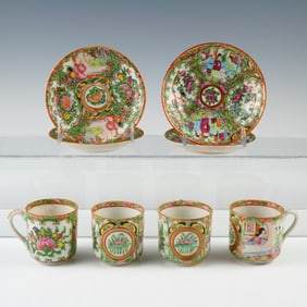 8 pc Chinese Export Rose Medallion Porcelain Cups and Saucers