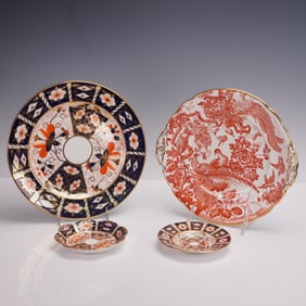 4pc Royal Crown Derby Imari and Red Aves Plates and Trays