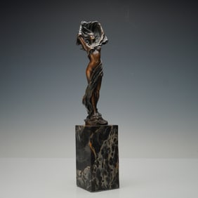 Miguel Fernando Lopez Bronze Sculpture of an Art Nouveau Lady on Marble Bas