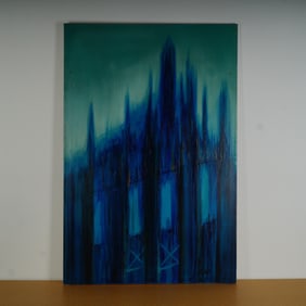 Carlo of Hollywood, Oil on Canvas, Abstract Nocturne in Blue, Signed