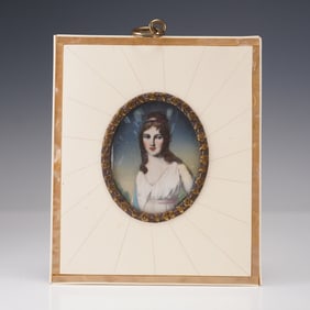 Miniature Portrait of a Lady in Bone and Mother-of-Pearl Frame