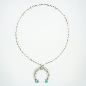 Navajo Sterling Silver Naja Turquoise Pendant on Mexican Sterling Chain
