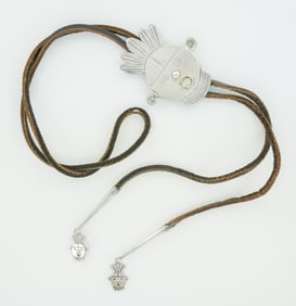 Navajo Sterling Silver Kachina Leather Bolo Tie