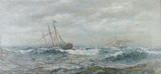 James Gale Tyler, Oil on Canvas, Ships in Stormy Seas, Signed