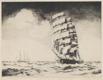 Frederick L. Owen, Framed Etching on Paper, Trade Winds, Signed