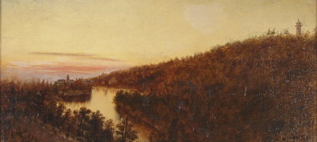 C. Progger, Hudson River School Oil on Panel, Sunset Landscape, Signed