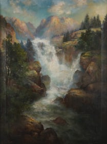 May Electa Ferris Smith, Oil on Canvas, Sierra Mountain Waterfalls, Signed
