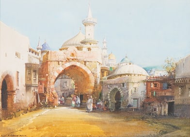 Noel Harry Leaver, Watercolor on Paper, Under the Archway, Tunis, Signed