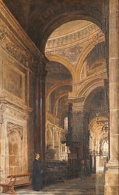 E. J. Lambert, Oil on Panel, South Aisle of St. Paul's Cathedral, Signed