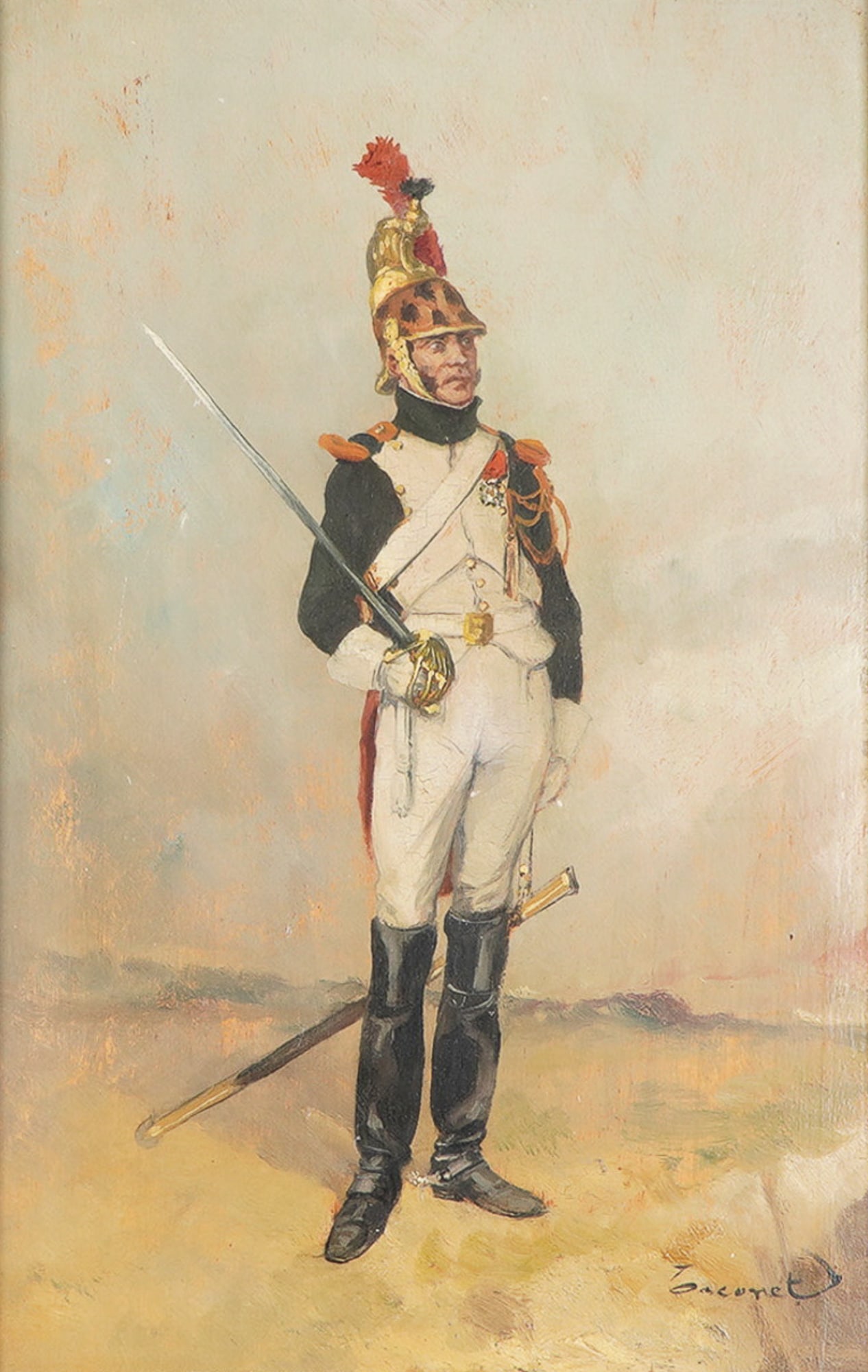 Louis Charles Taconet, 19th c. Oil on Wood Panel, French Officer, Signed (1 of 5)