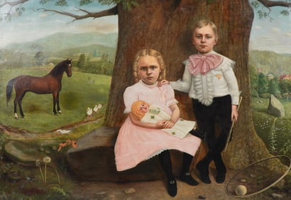 1899 American Oil on Canvas Portrait, Sadie 6th Birthday, Signed Douglas