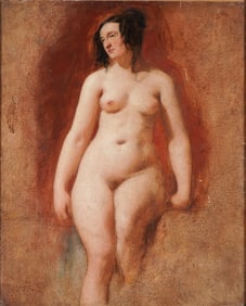 William Etty 19th c. Oil on Wood, Nude Standing in Contrapposto