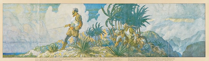 After N.C. Wyeth, Color Print The Discoverer, Romance of Discovery