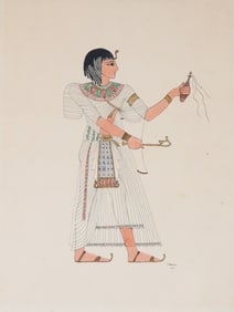 Signed J. Contini Mid-Century Egyptian Revival Watercolor