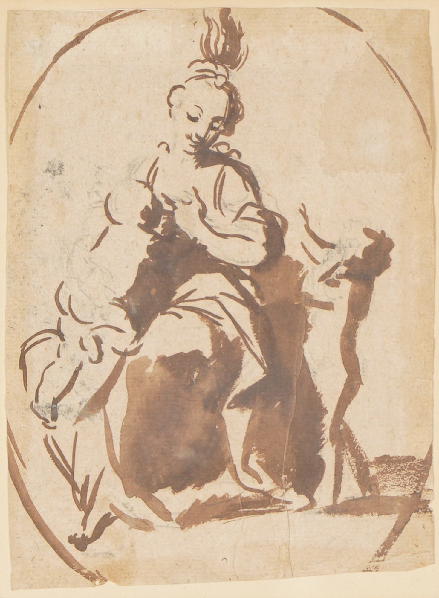 18th c. Original Rococo Ink Drawing, Madonna and Child with Saint John (1 of 4)